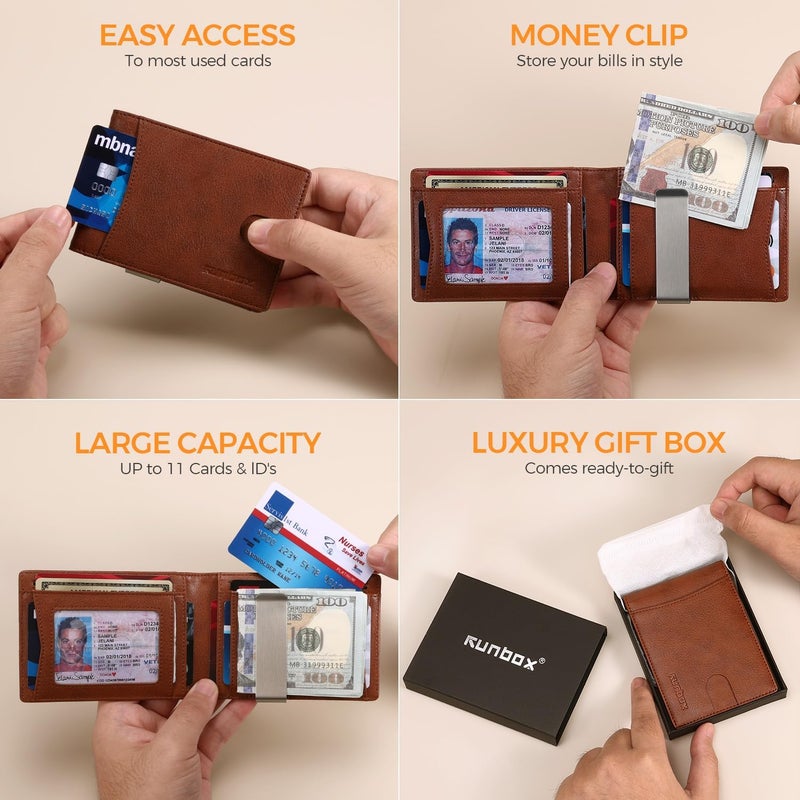 RUNBOX Slim Novelty Wallets for Men RFID Blocking 11 Card Holder Minimalist Small Leather Bifold Men's Front Pocket Wallet Gift Box - Image 2